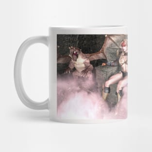 Warrior woman queen dragon on throne with battle axe Mug